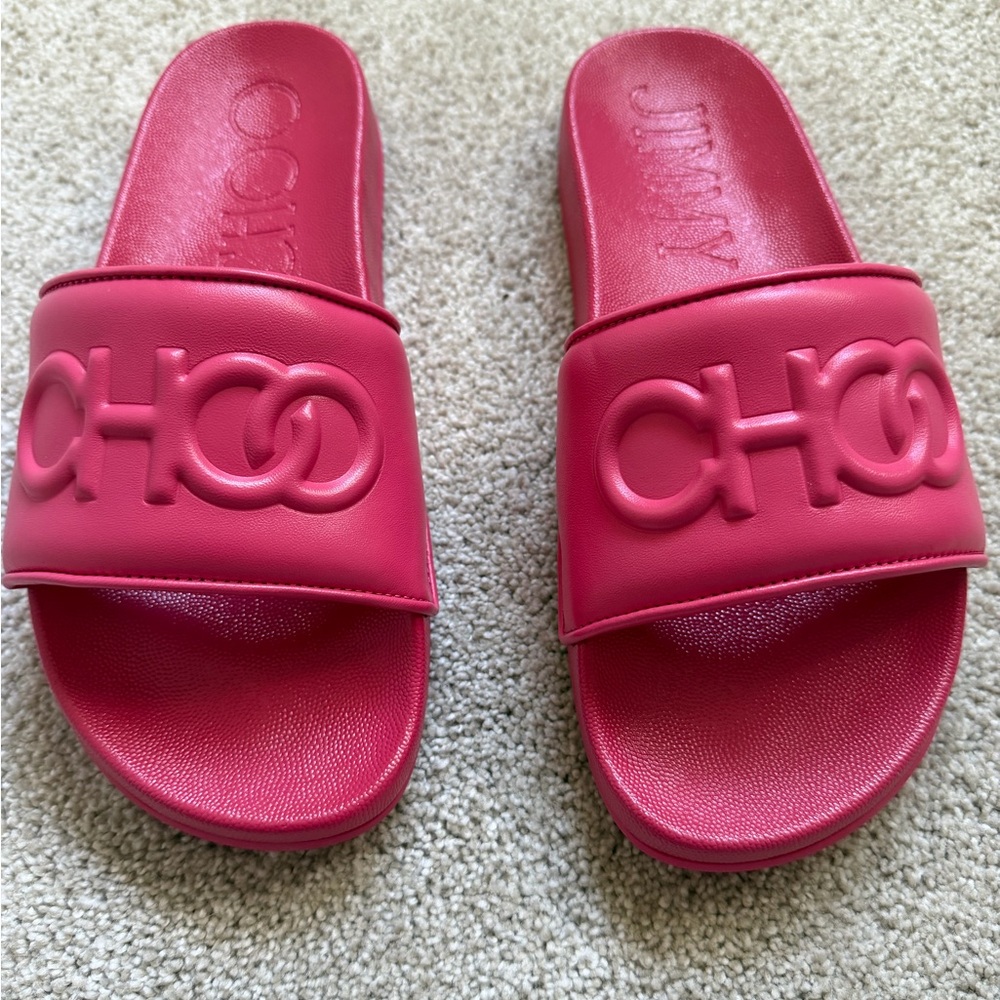 NWT Jimmy Choo Azari/F Leather Slides
